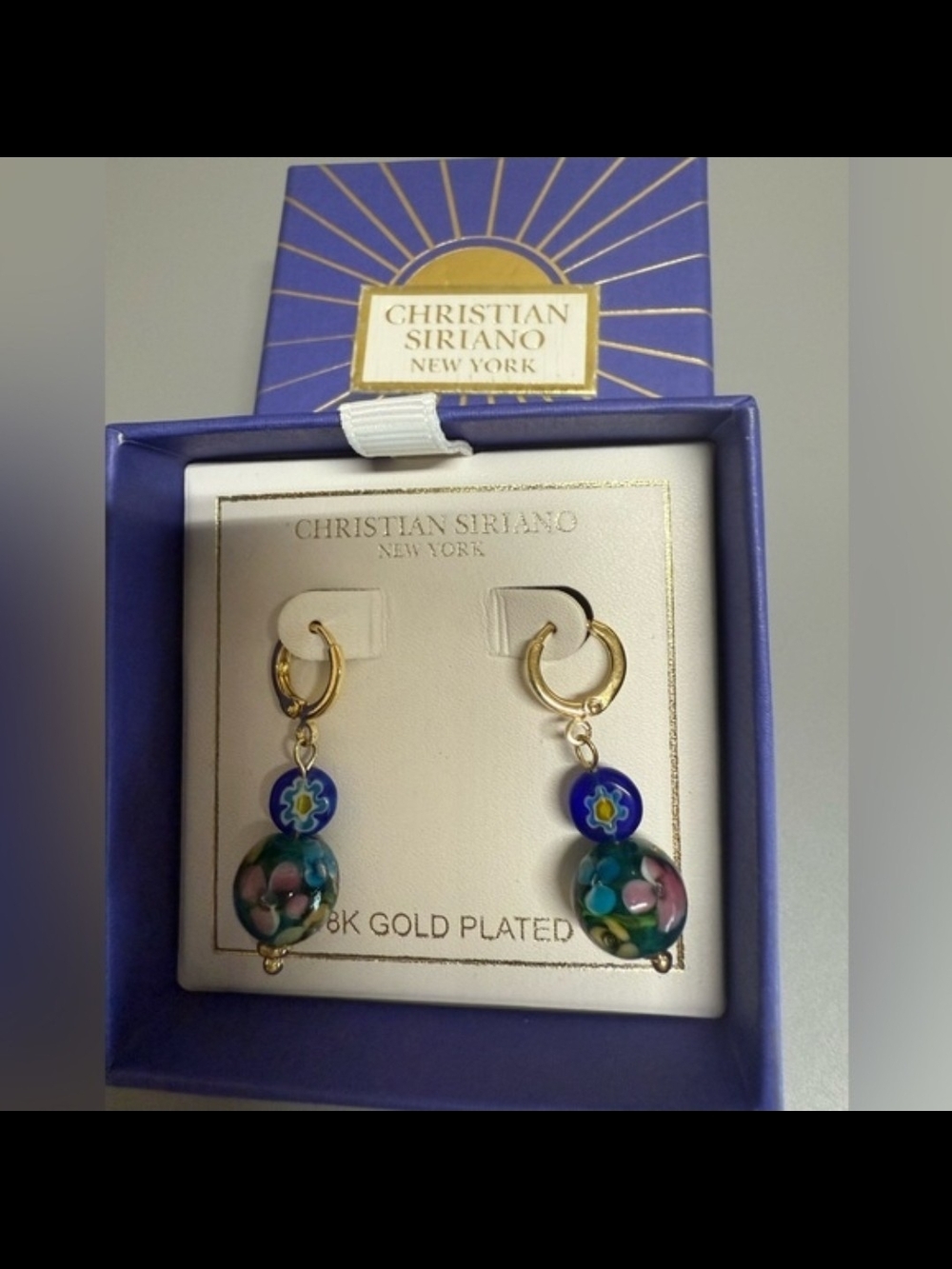 Christian Siriano Gold-Tone Hoop Earrings with Blue & Green Floral Beads